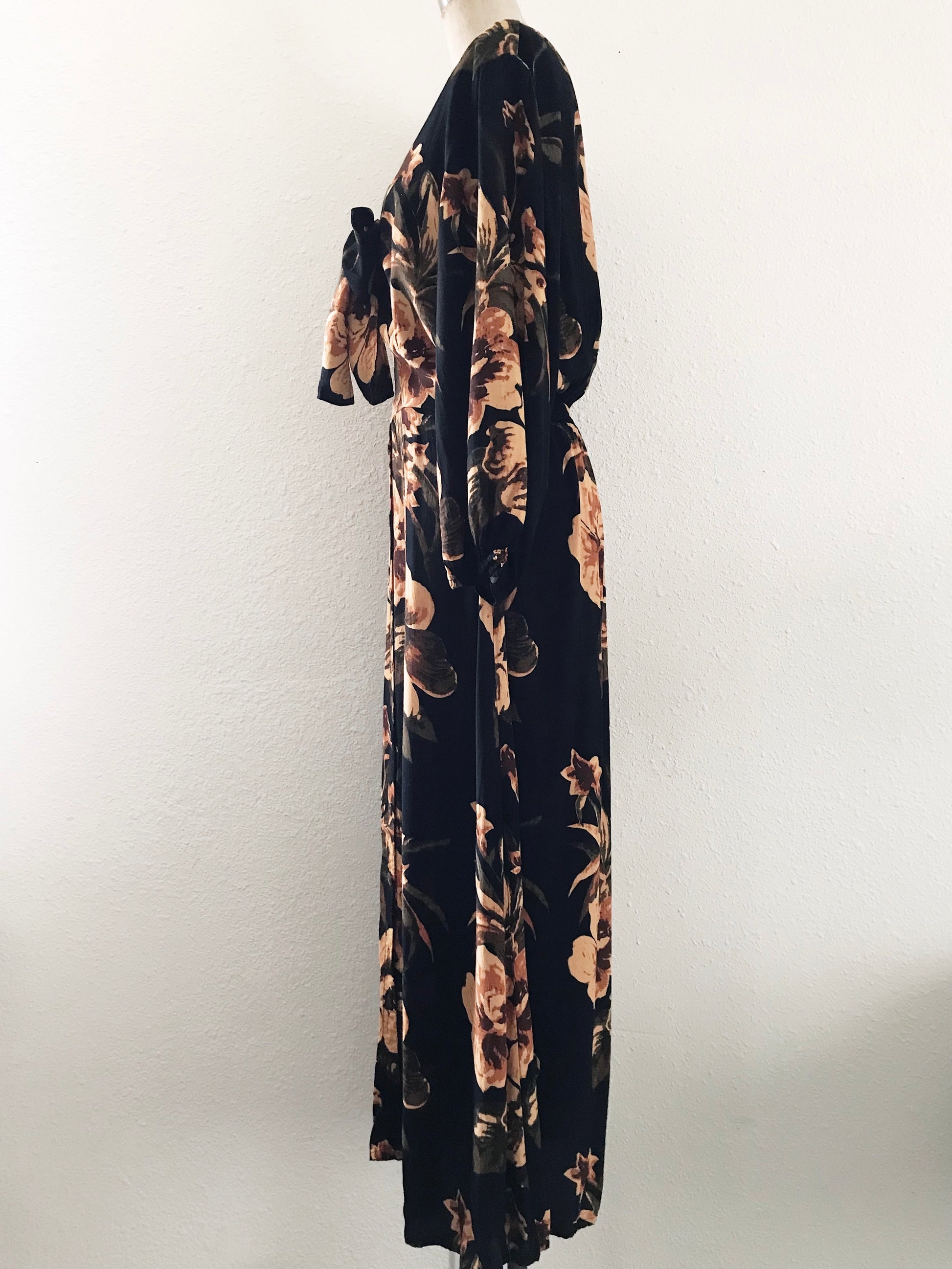 Prelovely | Faithfull the Brand Black + Yellow Floral Midi Dress