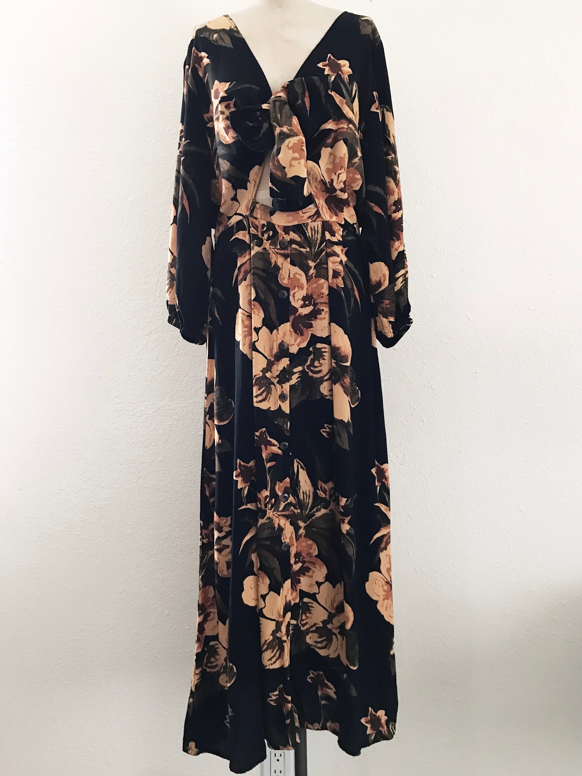 Prelovely | Faithfull the Brand Black + Yellow Floral Midi Dress