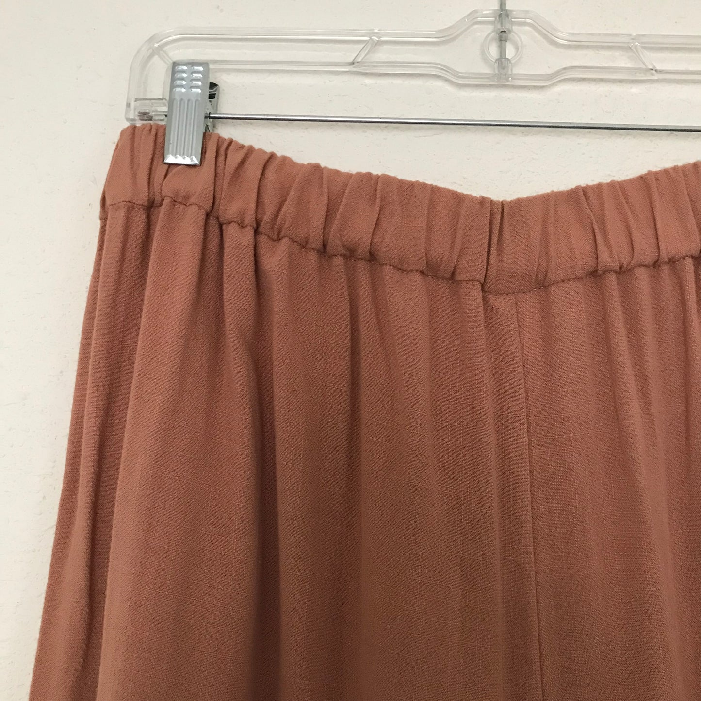 Final Touch Peach Cropped Wide Leg Pleated Cotton Linen Pants