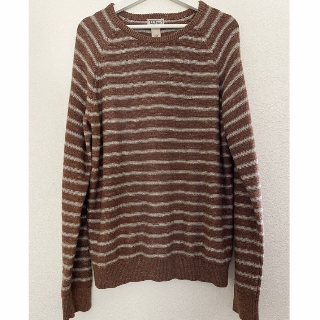 LL Bean Tan Organic Cotton Knit Striped Pullover Sweater