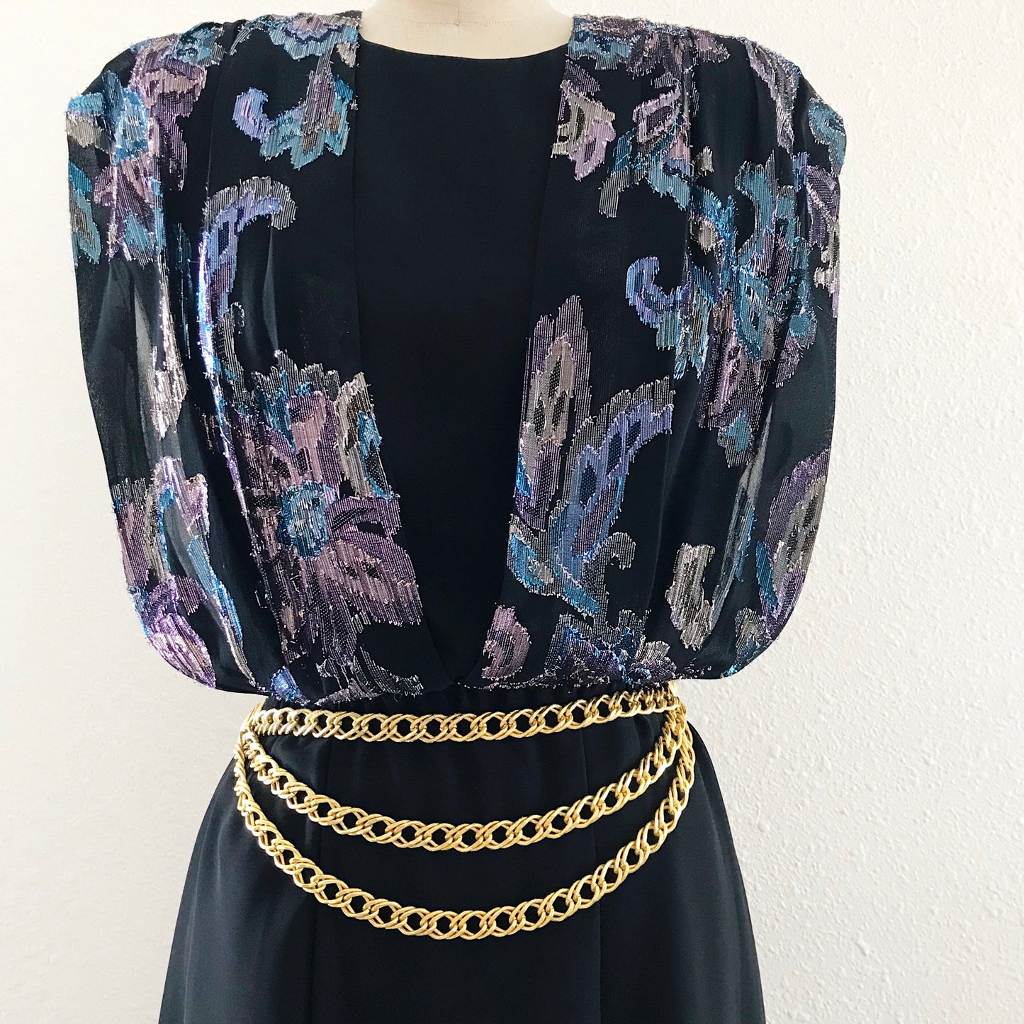 Vintage 1980s Ursula of Switzerland Black Chiffon Midi Dress