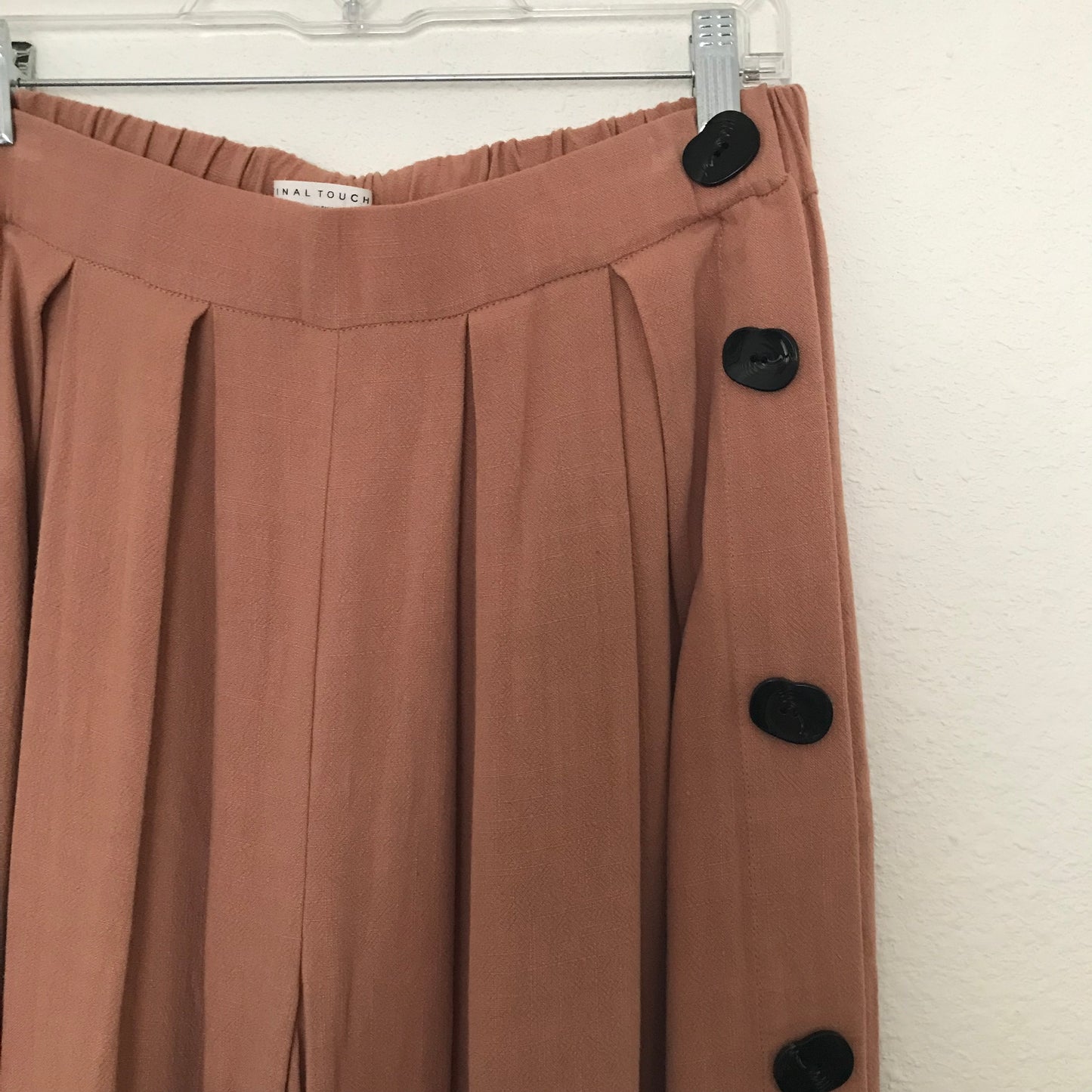 Final Touch Peach Cropped Wide Leg Pleated Cotton Linen Pants