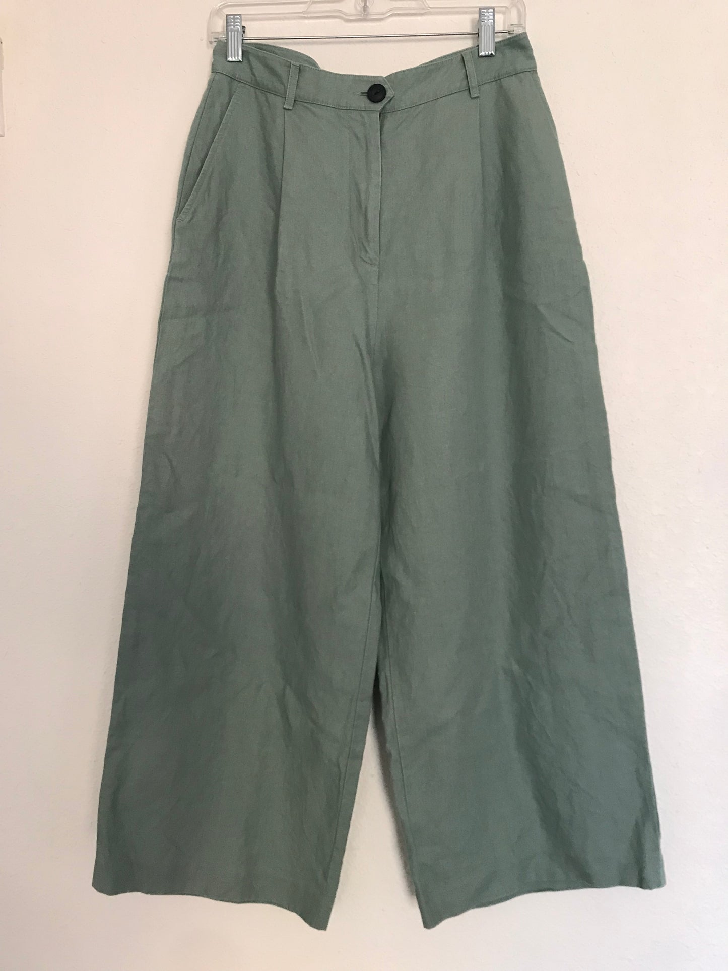 Rag & Bone Green Linen Wide Leg Pleated Casual Pants