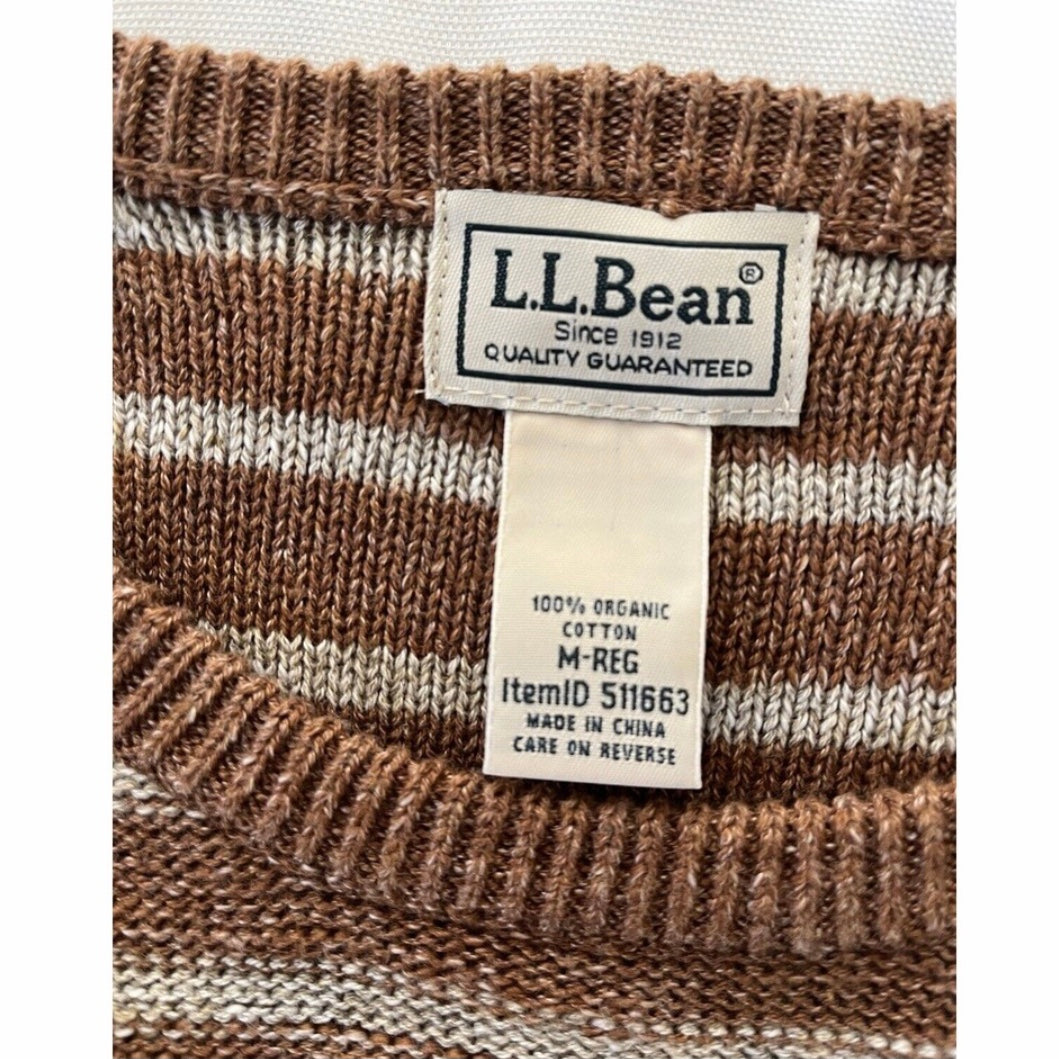 LL Bean Tan Organic Cotton Knit Striped Pullover Sweater