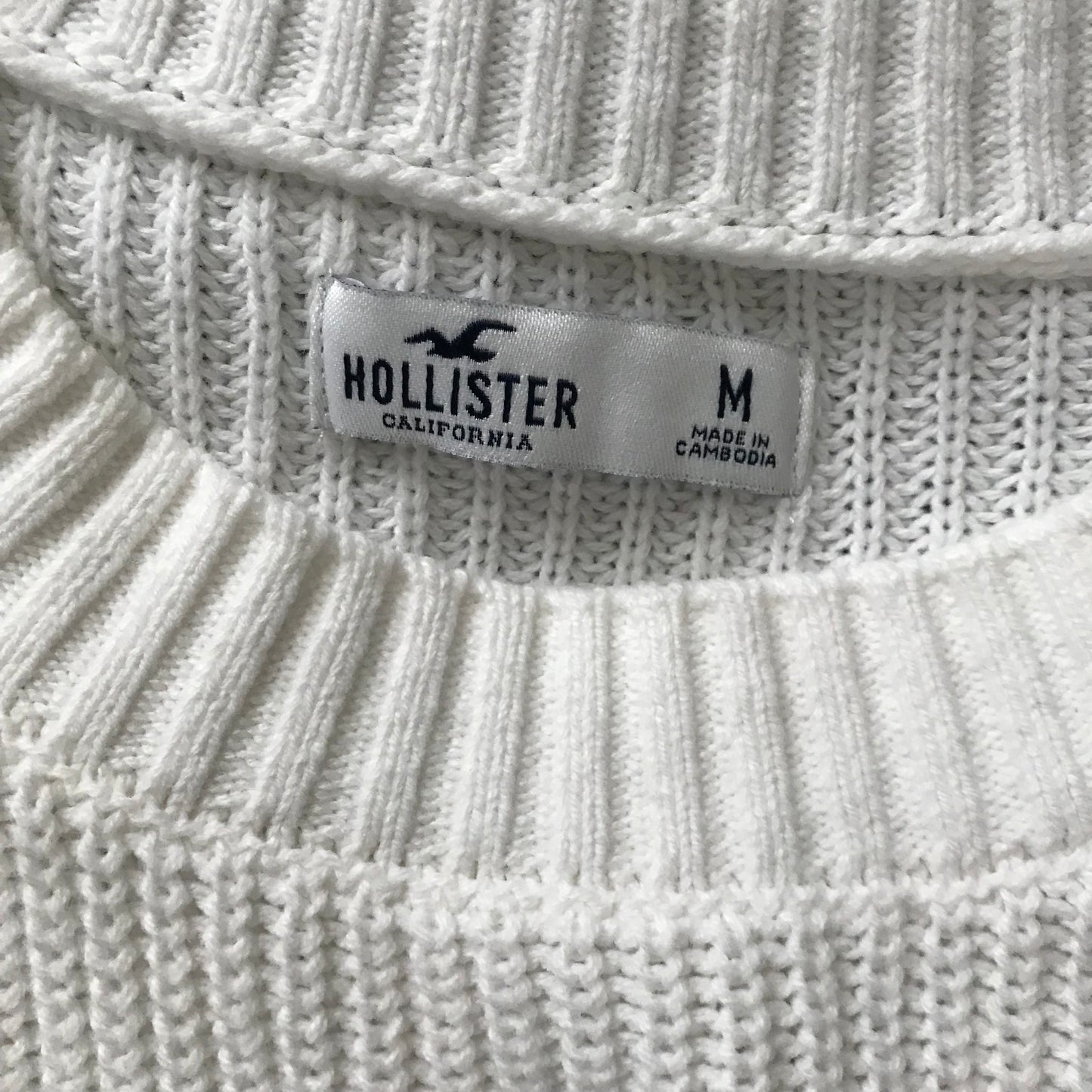 Hollister White Long Sleeve Cotton Knit Cropped Sweater