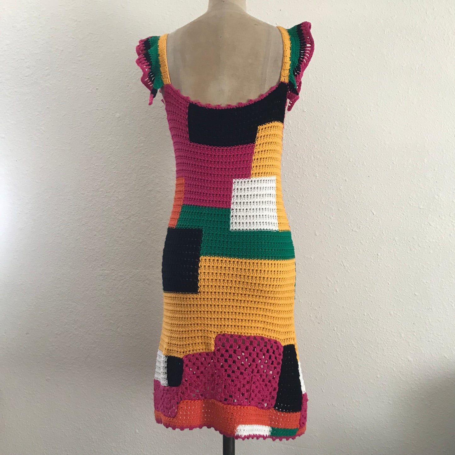 Zara Colorful Crochet Cotton Knit Mini Ruffle Dress