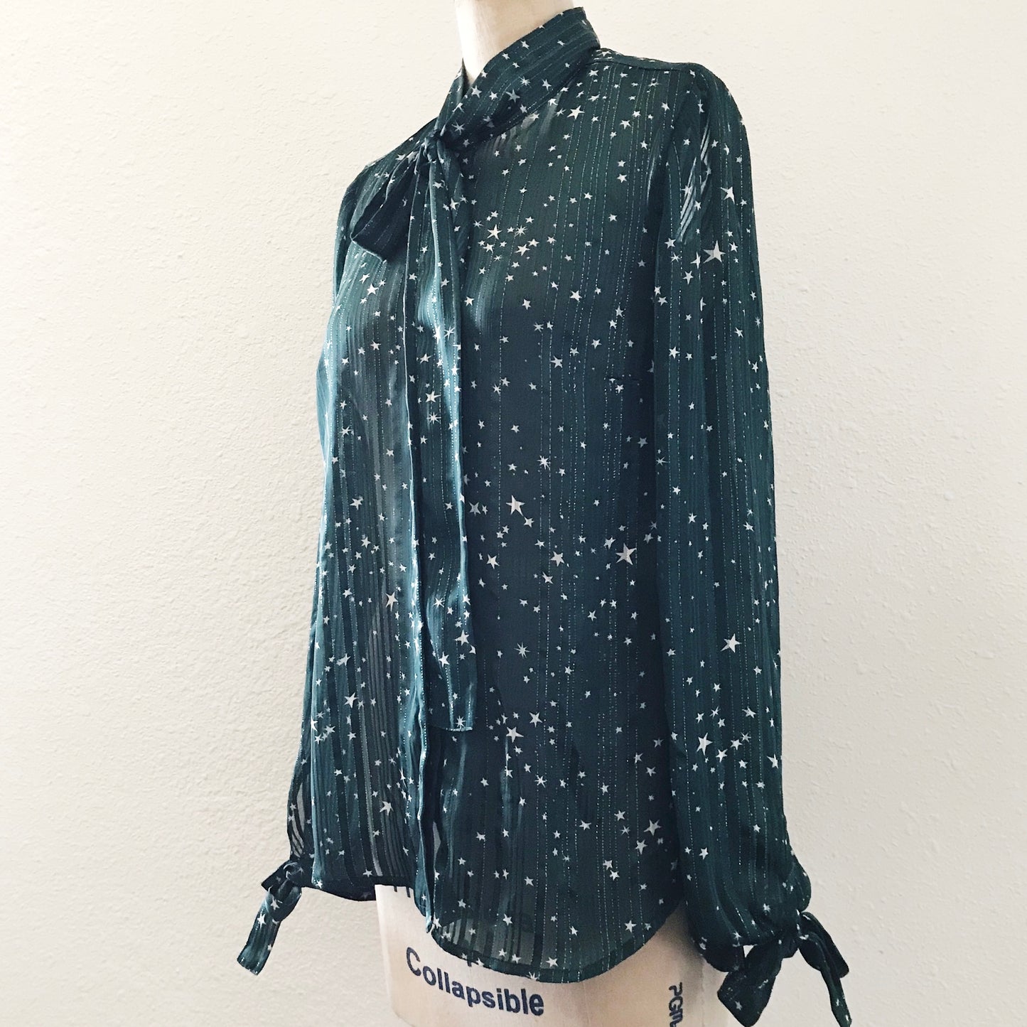 Modcloth Green Striped Star Pussybow Blouse