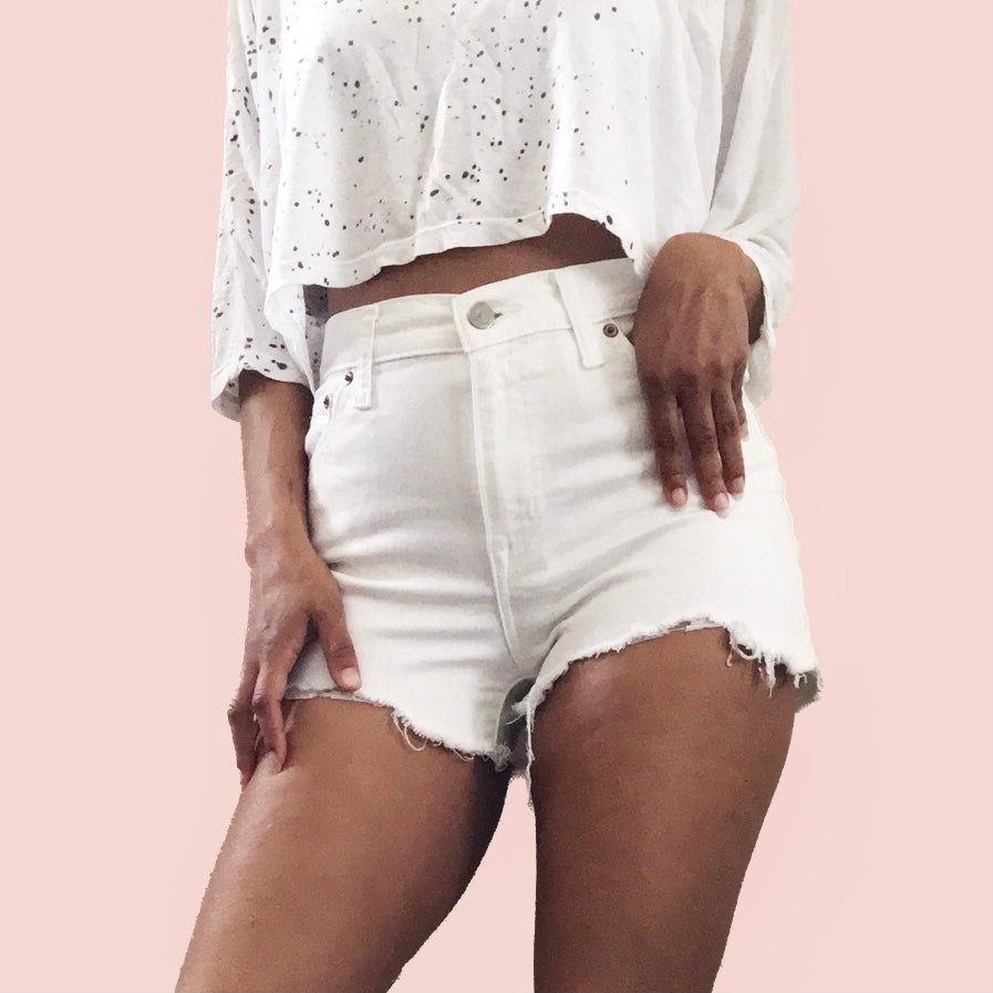 Levis White Denim Cutoff Jean High Rise Frayed Shorts