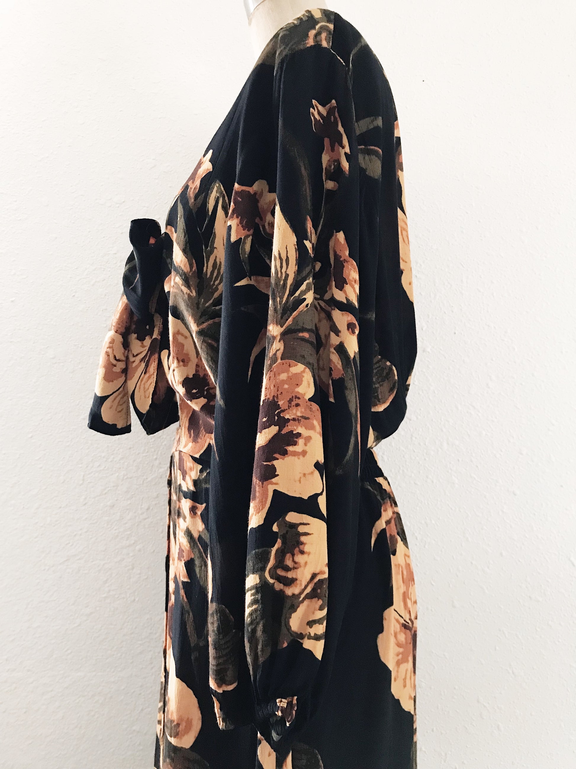 Prelovely | Faithfull the Brand Black + Yellow Floral Midi Dress