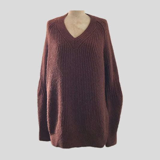 all-saints-brown-wool-v-neck-sweater