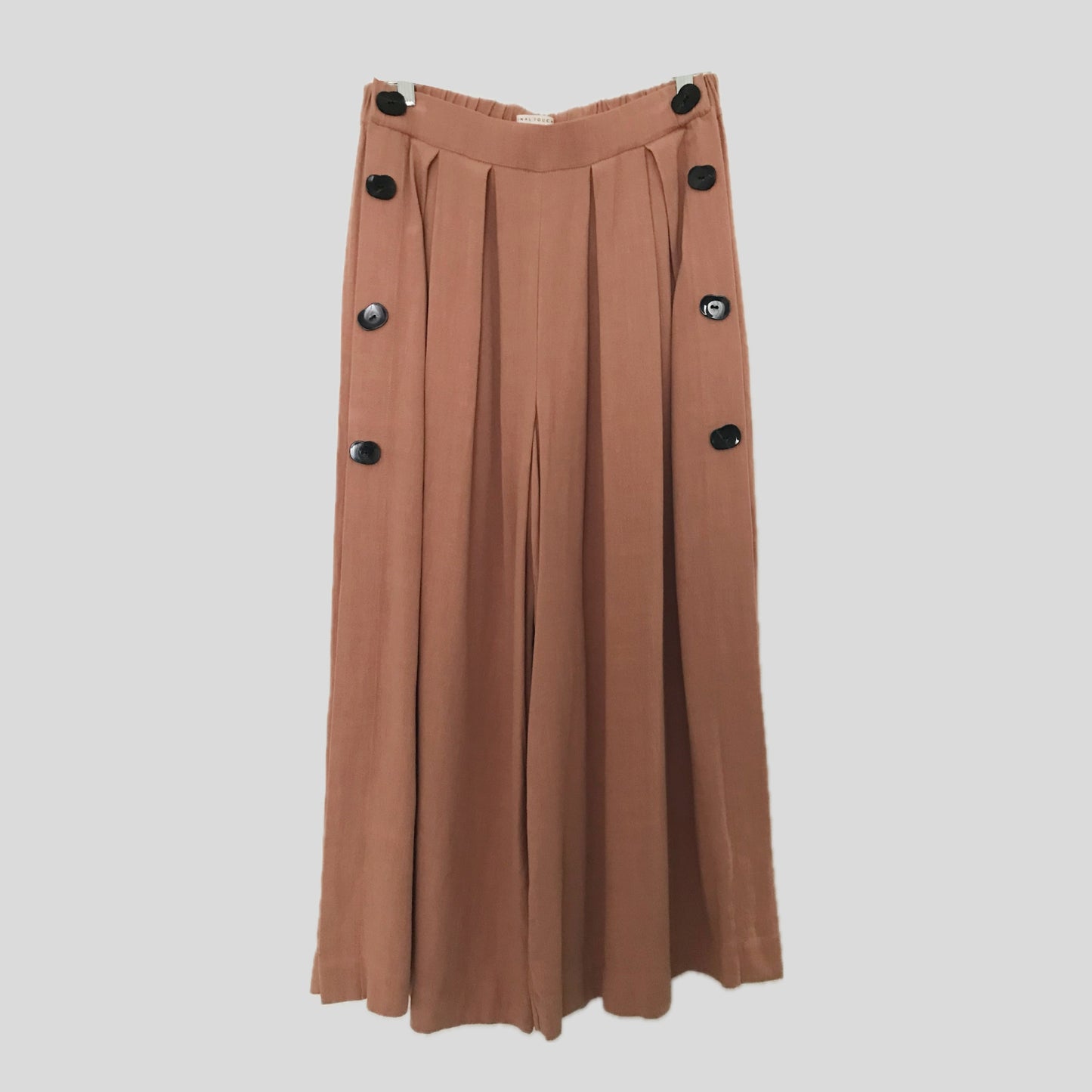 Final Touch Peach Cropped Wide Leg Pleated Cotton Linen Pants