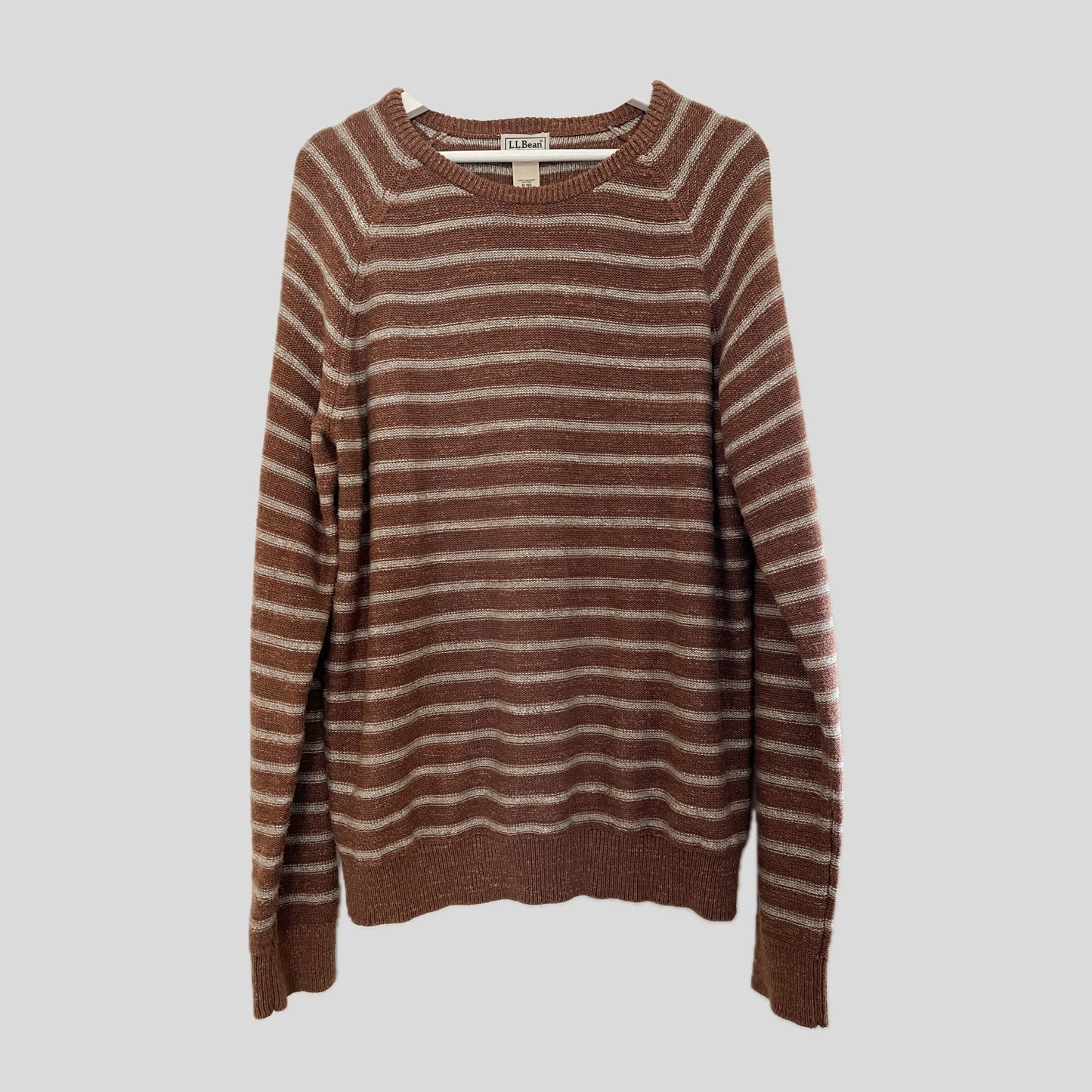 LL Bean Tan Organic Cotton Knit Striped Pullover Sweater